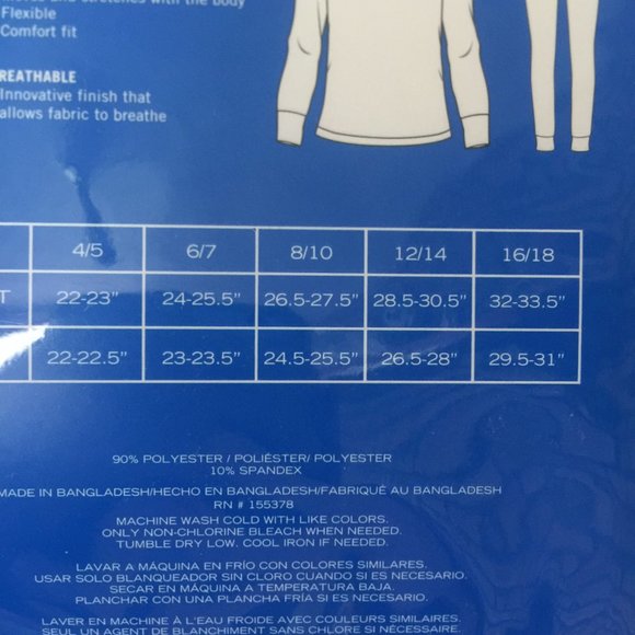 Nautica Girls Base Layer Top & Bottom Long Johns Thermal Underwear Set Size 16+ - Picture 4 of 6